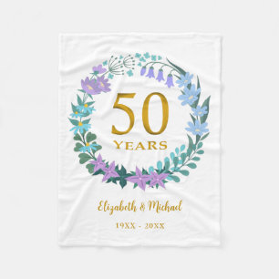 50th Anniversary Golden Floral Bluebells Wreath Fleece Blanket