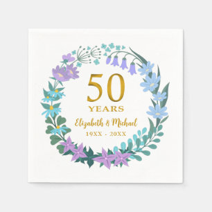 50th Anniversary Golden Floral Bluebells Wreath Napkin