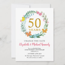 50th Anniversary Golden Floral Wreath Change Date