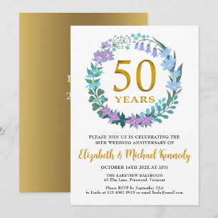 50th Anniversary Golden Floral Wreath Invitation