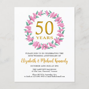 50th Anniversary Golden Floral Wreath Invitation