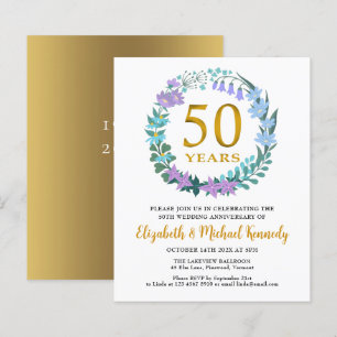 50th Anniversary Golden Floral Wreath Invitation