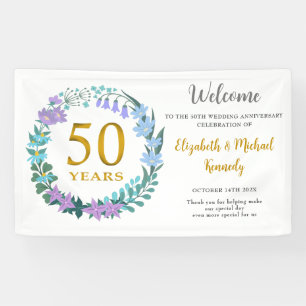50th Anniversary Golden Floral Wreath Wedding Banner