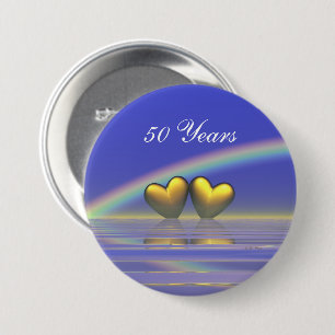 50th Anniversary Golden Hearts 7.5 Cm Round Badge