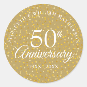 50th Anniversary Golden Hearts Classic Round Sticker