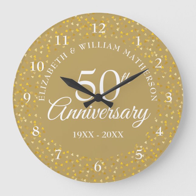 50th Anniversary Golden Hearts Large Clock (Front)