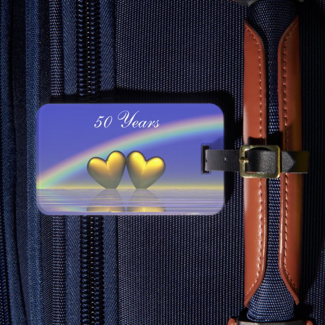 50th Anniversary Golden Hearts Luggage Tag (Front Insitu 4)