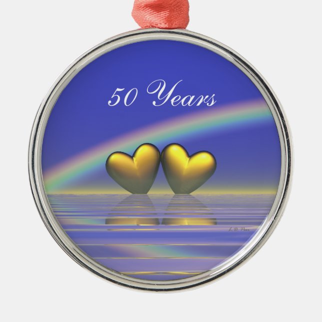 50th Anniversary Golden Hearts Metal Tree Decoration (Front)
