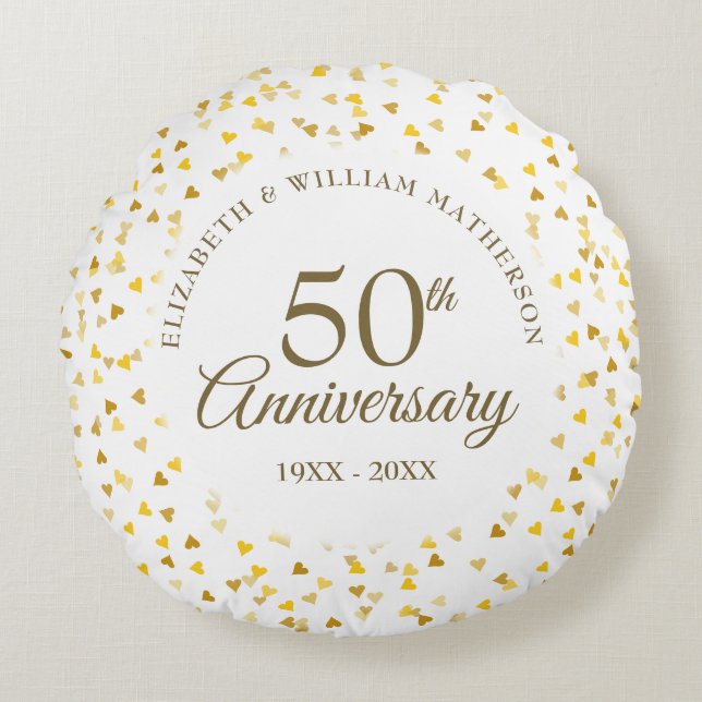 50th Anniversary Golden Hearts Round Cushion (Front)