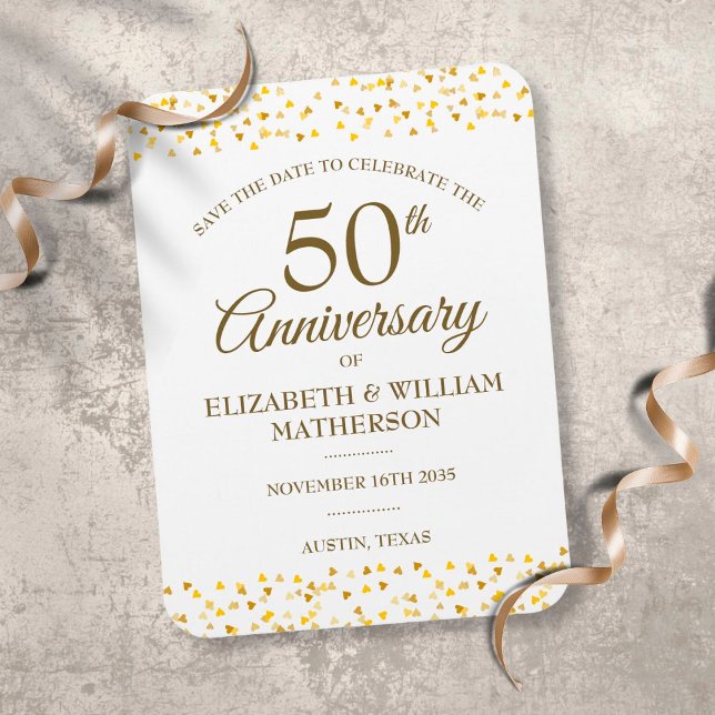 50th Anniversary Golden Hearts Save the Date Magnet (Creator Uploaded)