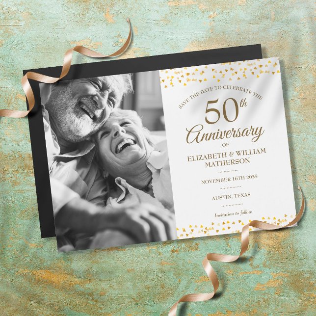 50th Anniversary Golden Hearts Save the Date Photo Magnetic Invitation (Creator Uploaded)