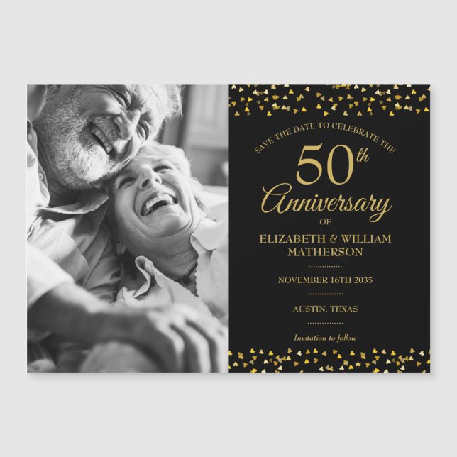 50th Anniversary Golden Hearts Save the Date Photo Magnetic Invitation (Front)
