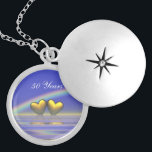 50th Anniversary Golden Hearts Silver Plated Necklace<br><div class="desc">Locket with my artwork of two golden hearts floating on the water under a rainbow with customisable text that says "50 Years".</div>