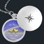 50th Anniversary Golden Hearts Silver Plated Necklace<br><div class="desc">Locket with my artwork of two golden hearts floating on the water under a rainbow with customisable text that says "50 Years".</div>