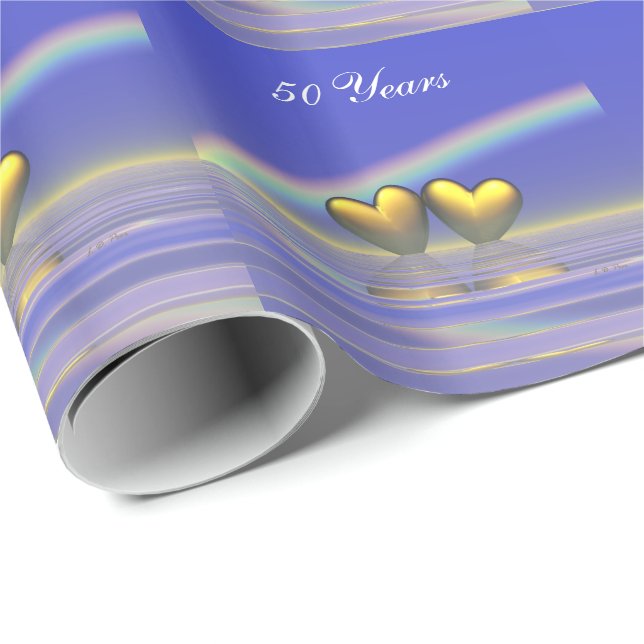 50th Anniversary Golden Hearts Wrapping Paper (Roll Corner)