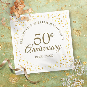 50th Anniversary Golden Love Hearts Confetti Napkin