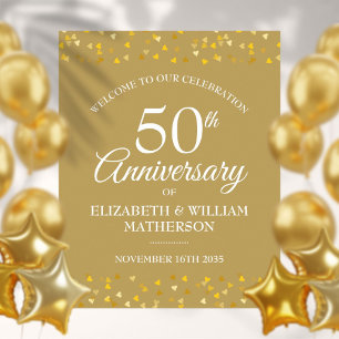 50th Anniversary Golden Love Hearts Welcome Sign