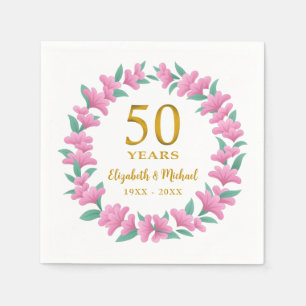 50th Anniversary Golden Pink Floral Wreath Napkin