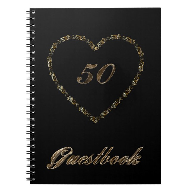 50th Anniversary Guest Book Black Gold Elegant (Front)
