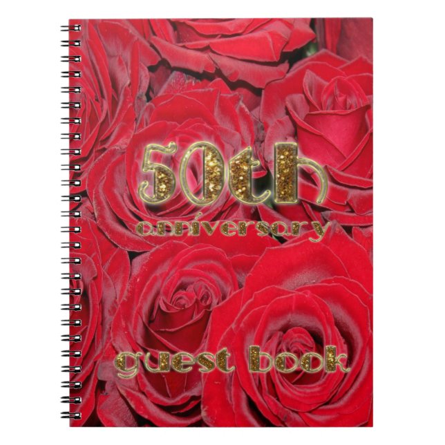 50th Anniversary Guest Book Gold Red Roses Floral (Front)