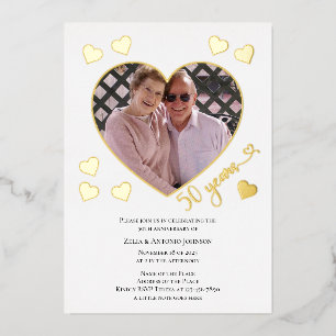 50th Anniversary Heart Photo Frame Foil Invitation