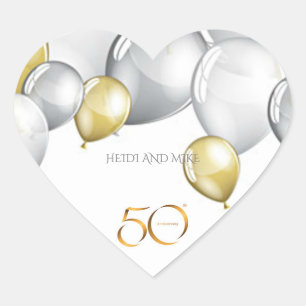 50th Anniversary heart stickers/personalised names Sticker