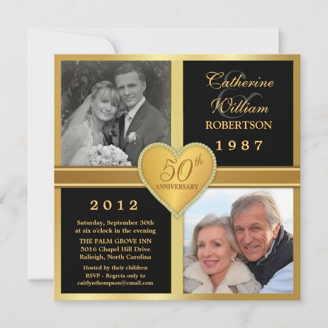 50th Anniversary Heart Stylish Photo Invitations (Front)