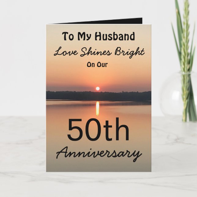 50th Anniversary Husband Love Shines Bright Sunset Card (Front)