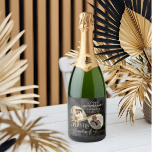 50th Anniversary Infinity Then & Now Photo Collage Sparkling Wine Label