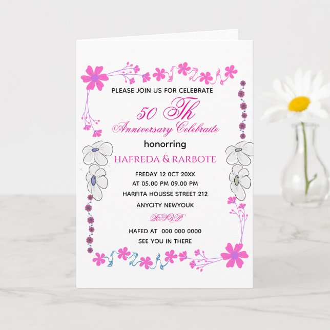 50th Anniversary Invitation, Greenery Wedding Anni Card (Small Plant)