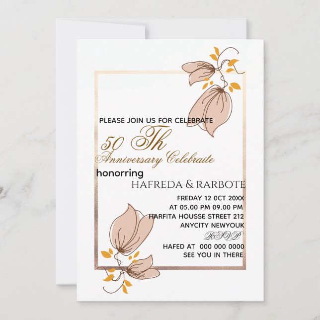 50th Anniversary Invitation, Greenery Wedding Anni Holiday Card (Front)