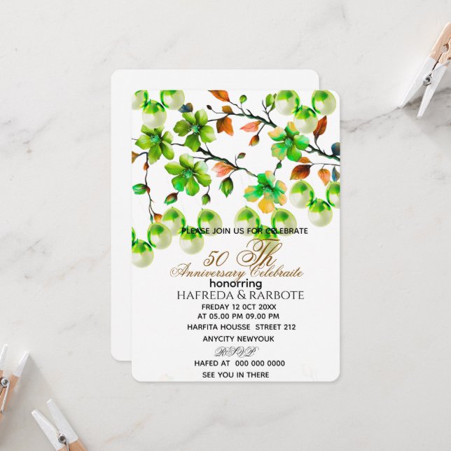 50th Anniversary Invitation, Greenery Wedding Anni Invitation (Front/Back In Situ)