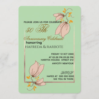 50th Anniversary Invitation, Greenery Wedding Anni Invitation