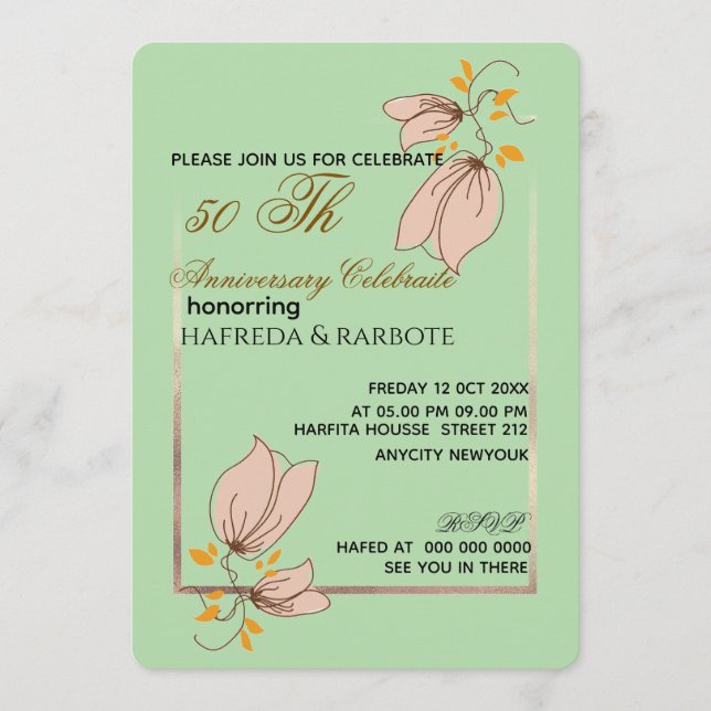 50th Anniversary Invitation, Greenery Wedding Anni Invitation (Front)