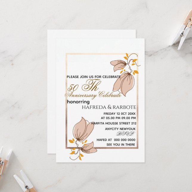 50th Anniversary Invitation, Greenery Wedding Anni Invitation (Front/Back In Situ)