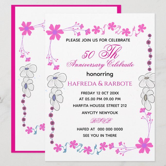 50th Anniversary Invitation, Greenery Wedding Anni Invitation (Front/Back)