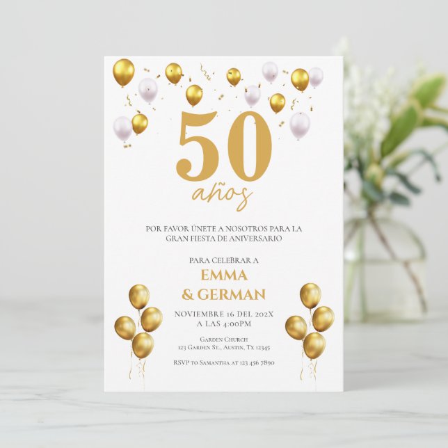 50th Anniversary Invitation in Spanish (Standing Front)