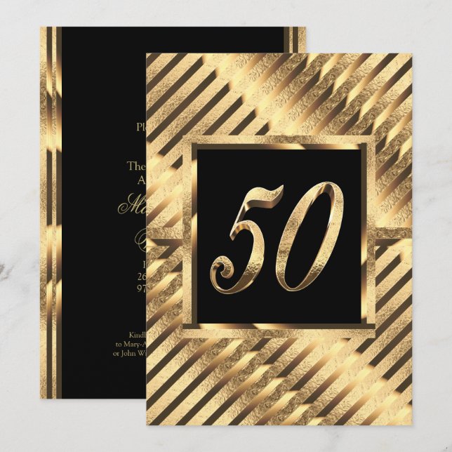 50th Anniversary Invitation Modern Black and Gold (Front/Back)