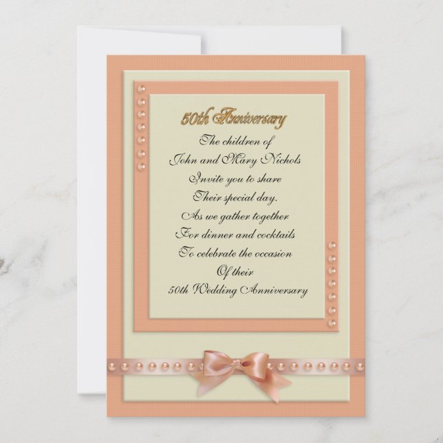 50th Anniversary invitation peach and cream colour (Front)