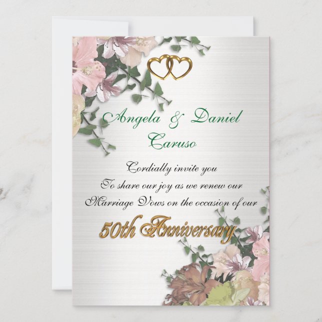 50th anniversary Invitation Watercolor flowers (Front)