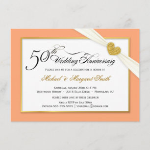 50th Anniversary Invitations - Coral & Gold