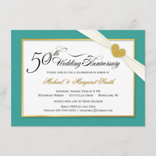 50th Anniversary Invitations - Teal & Gold