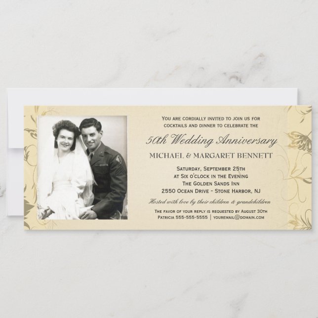 50th Anniversary Invitations - Victorian Floral (Front)