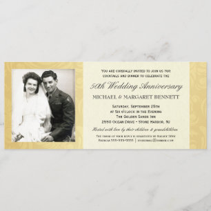 50th Anniversary Invitations - Vintage Gold Damask