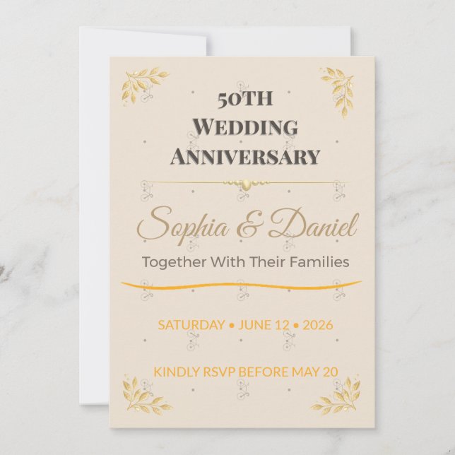 50th Anniversary Invite | Elegant Gold Celebration (Front)