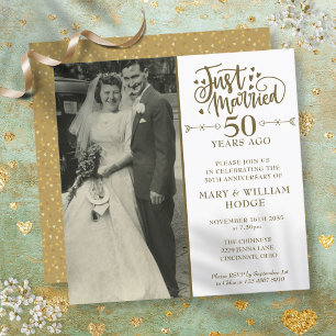 50th Anniversary Just Married Wedding Photo Square Invitation