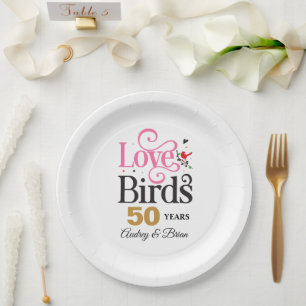 50th Anniversary Love Birds Personalised Paper Plate