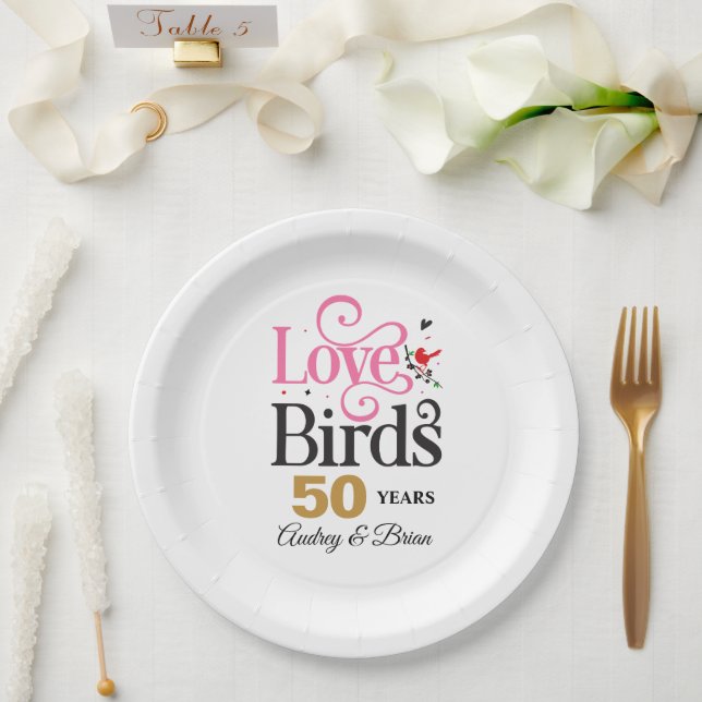 50th Anniversary Love Birds Personalised Paper Plate (Wedding)