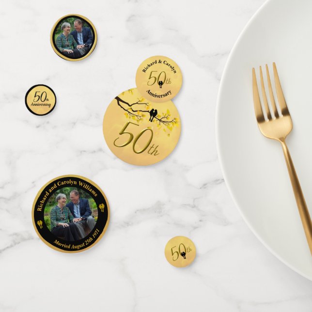 50th Anniversary Lovebirds Photo Template Confetti (Group)