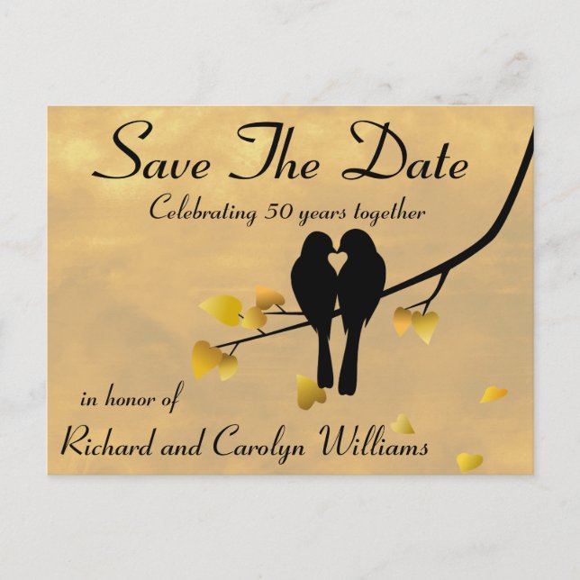 50th Anniversary Lovebirds Save The Date Announcement Postcard (Front)